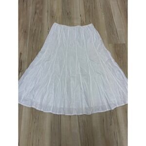 Talbots White Embroidered Cotton A-Line Midi Skirt Size 10 Floral Panel Skirt